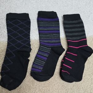 Set of 3: Patterned Socks - Black, Purple, Pink - Shoe Size 5-10